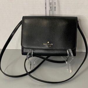 Kate Spade Karri Sleek Smooth Small Black Crossbody Flap Wallet  7.5Wx5.5Hx1D